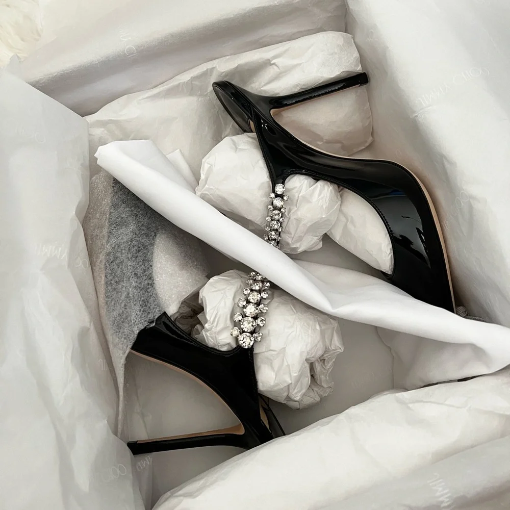 JIMMY CHOO Patent Crystal Bing 100 Pumps 36.5 Black - Picture 2 of 10